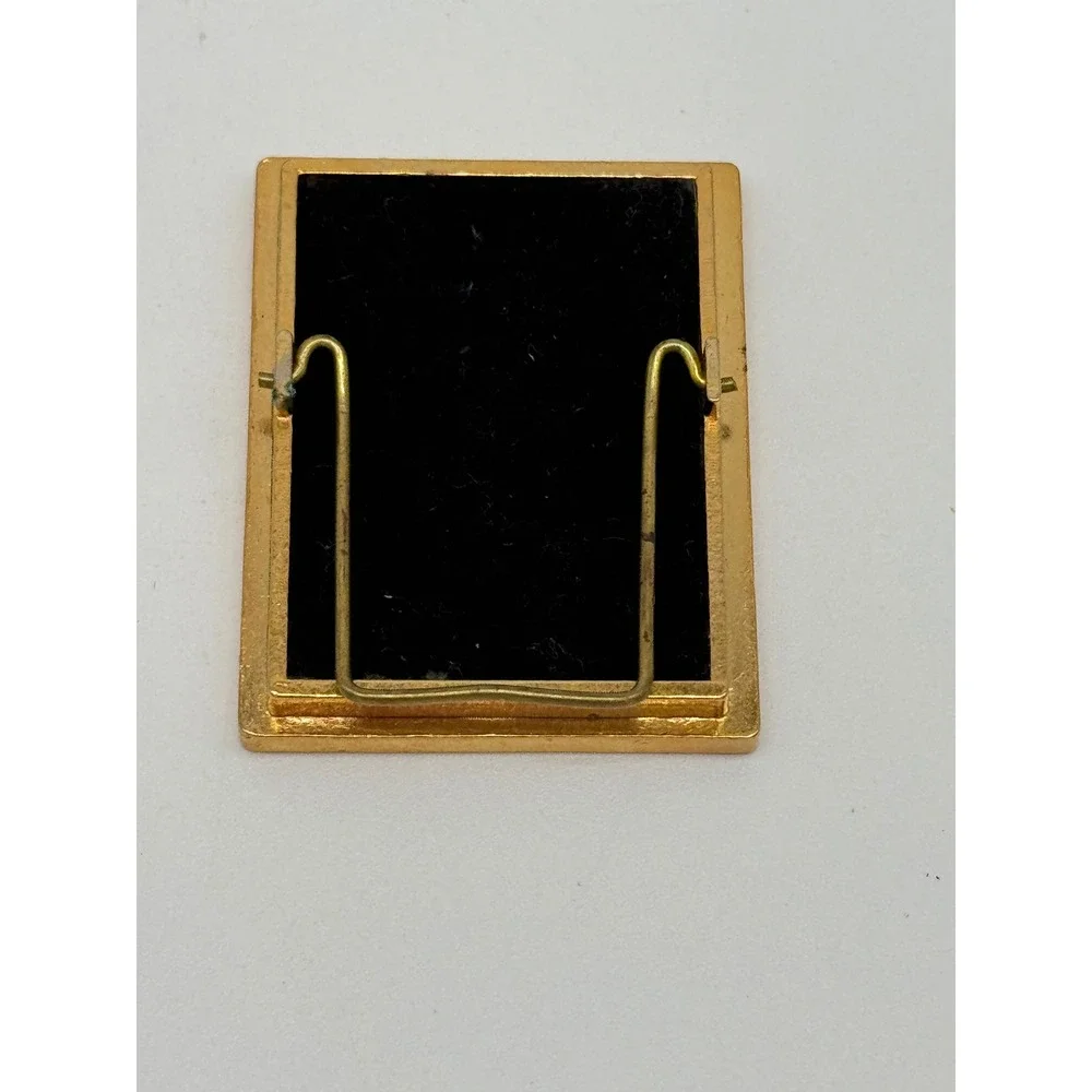 Vintage 80s Mini Picture Frames Black Enamel Gold Scalloped Desk Decor Pair